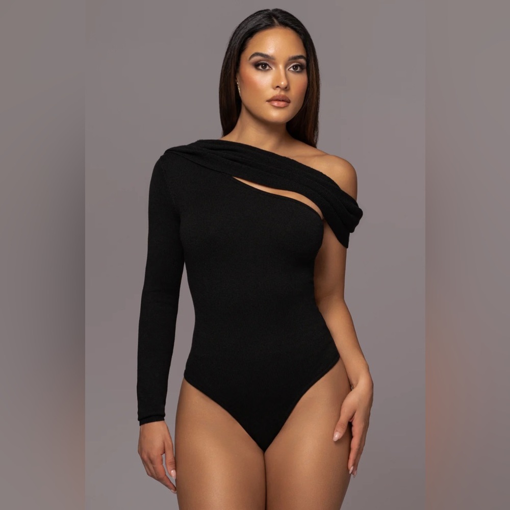 BLACK ZOIE KNIT ONE SHOULDER BODYSUIT - M